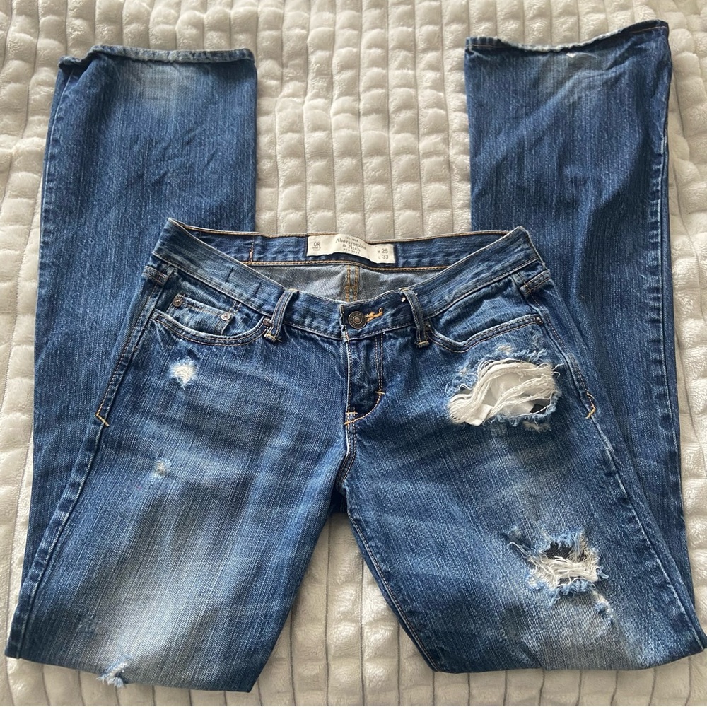 y2k abercrombie and fitch distressed lowrise bootcut jeans